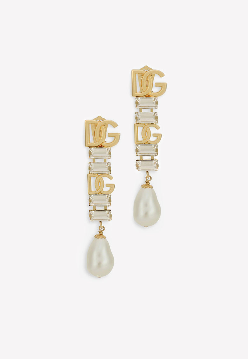 Dolce 
Gabbana Clip-On Crystal and Pearl Drop Earrings Gold WEO8S4 W1111 ZOO00