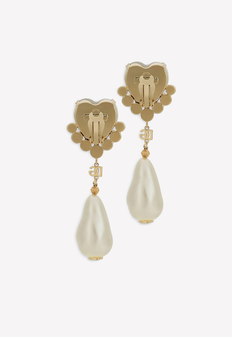 Dolce 
Gabbana Clip-On Crystal and Pearl Drop Earrings Gold WEO8S5 W1111 ZOO00