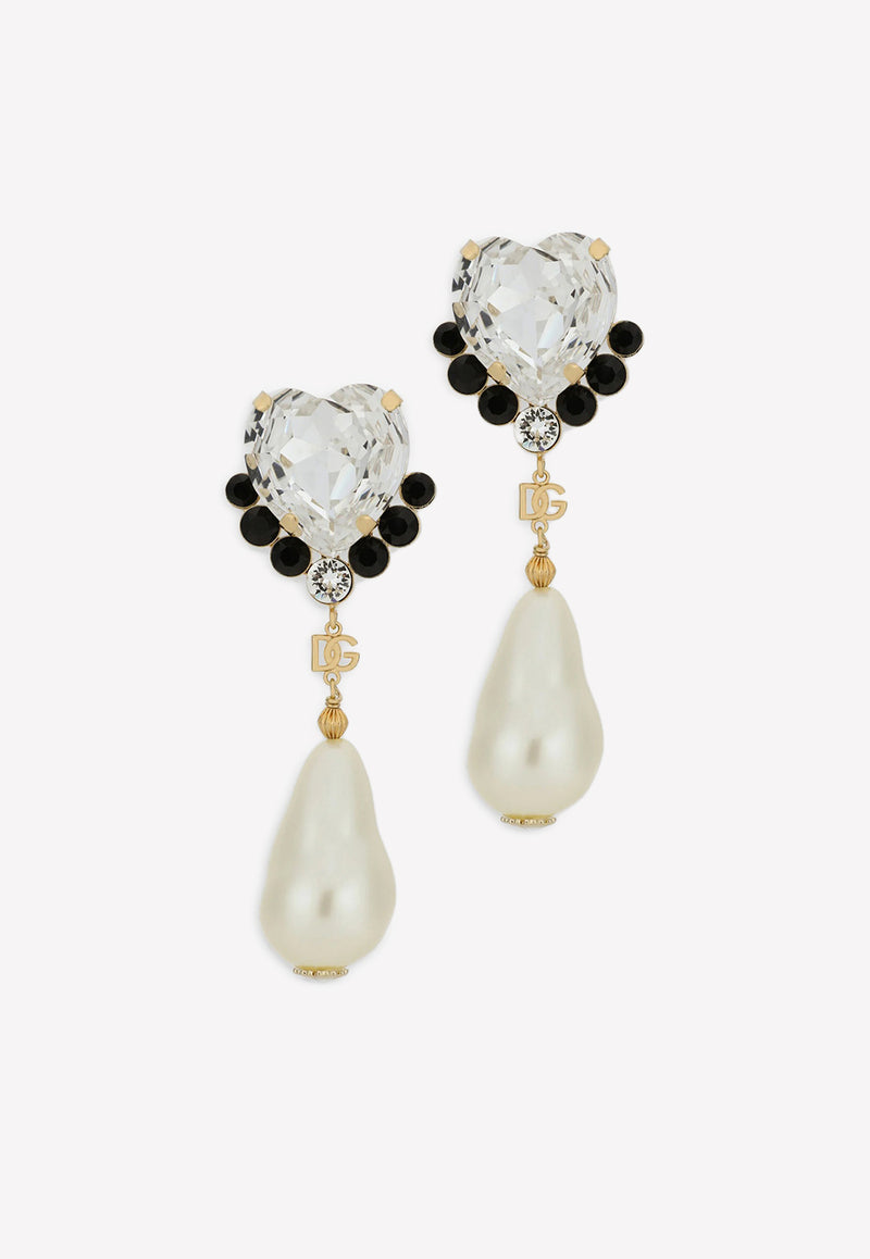 Dolce 
Gabbana Clip-On Crystal and Pearl Drop Earrings Gold WEO8S5 W1111 ZOO00