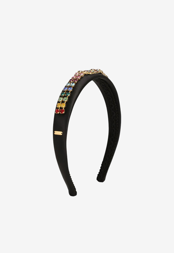 Dolce 
Gabbana Kids Girls DG Crystal Applique Satin Headband Black WHO2J3 W1111 87579