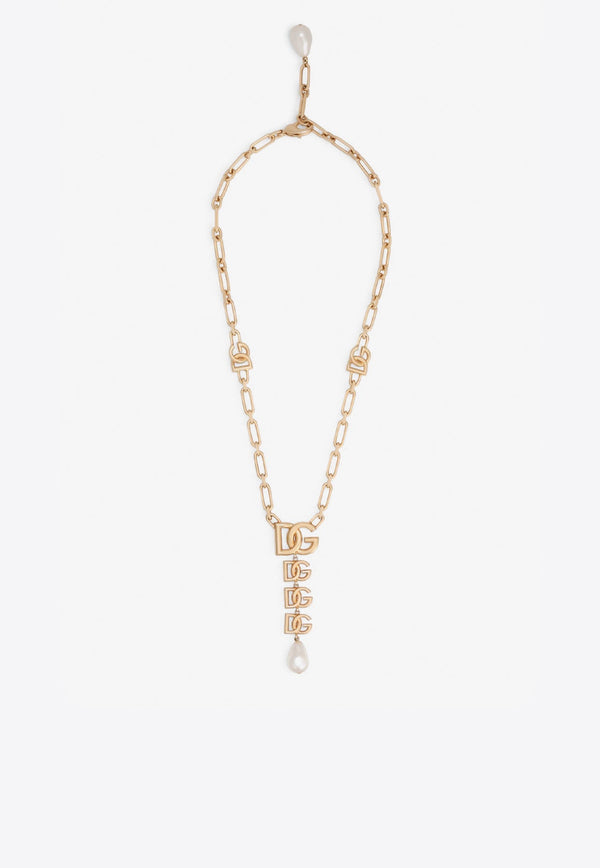 Dolce 
Gabbana DG Logo Necklace with Pearl Detail Gold WNN6P3 W1111 ZOO00