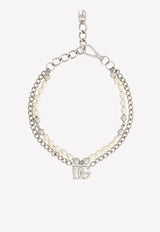 Dolce 
Gabbana Pearl Embellished Chain Necklace Silver WNN8P3 W1111 87655