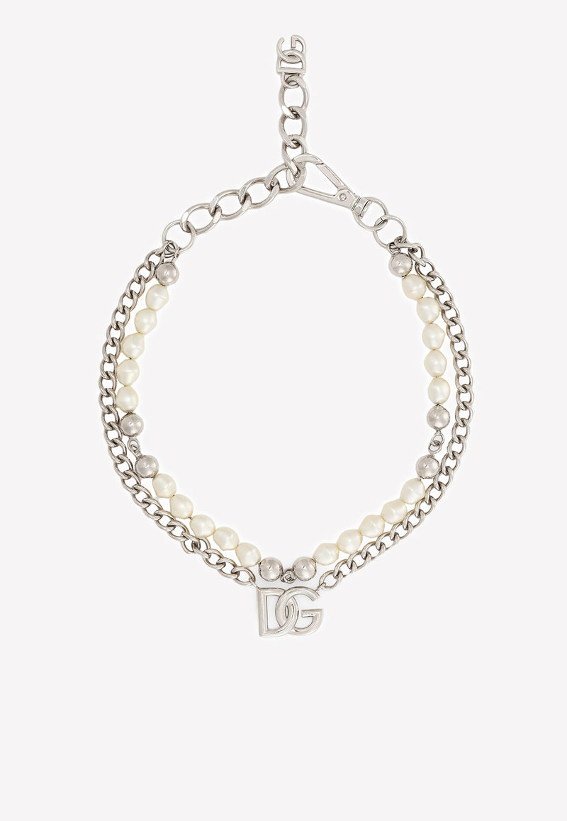 Dolce 
Gabbana Pearl Embellished Chain Necklace Silver WNN8P3 W1111 87655