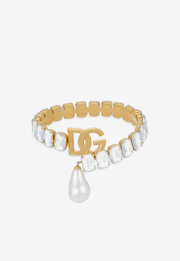 Dolce 
Gabbana Crystal and Pearl DG Necklace Gold WNO8S1 W1111 ZOO00