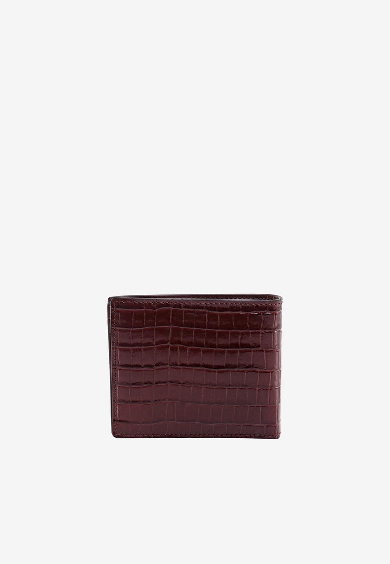 Tom Ford Logo Print Cardholder in Croc-Embossed Leather Brown Y0228-LCL239G 1B017