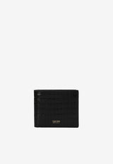 Tom Ford Logo Print Cardholder in Croc-Embossed Leather Black Y0228-LCL239G 1N001