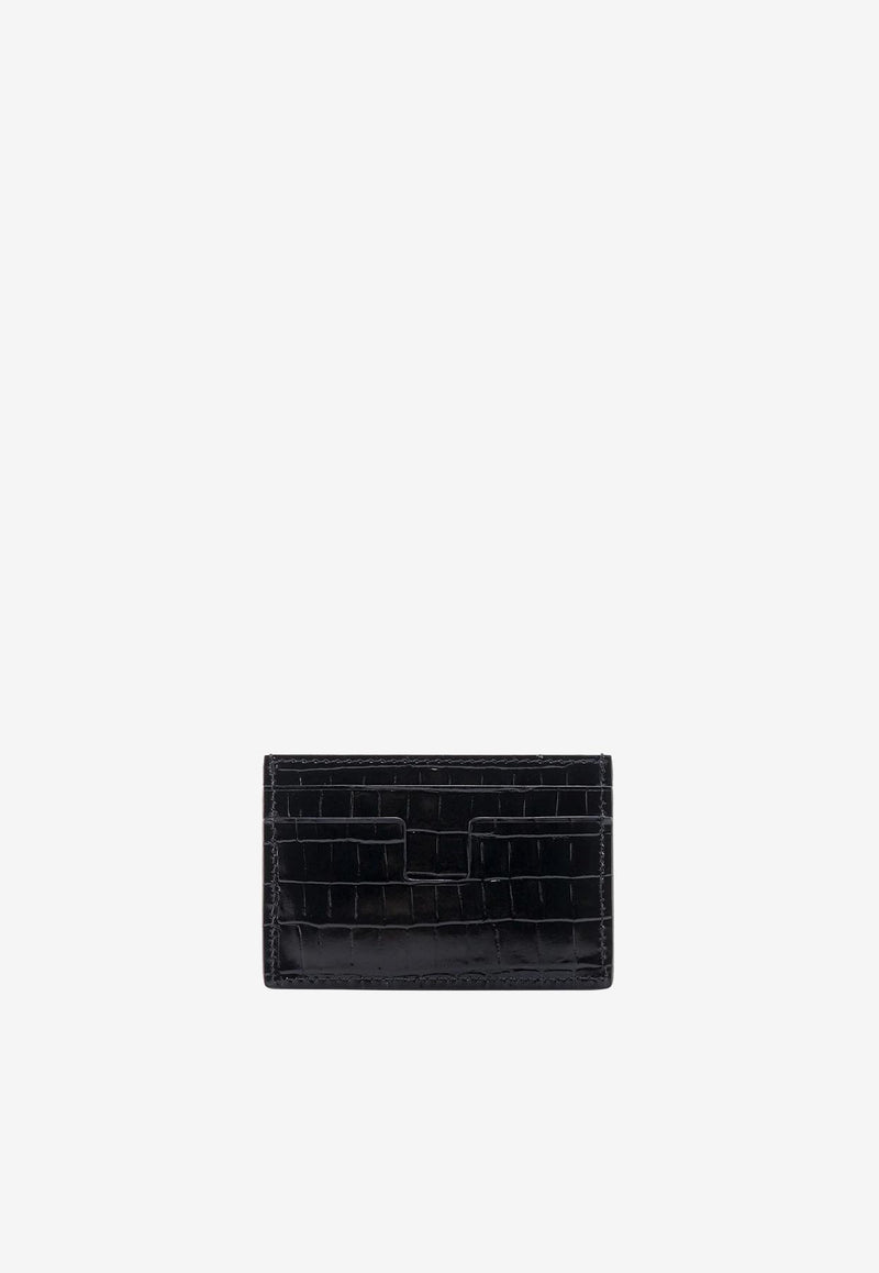 Tom Ford Logo-Print Cardholder in Croc-Embossed Leather Black Y0232-LCL239G 1N001