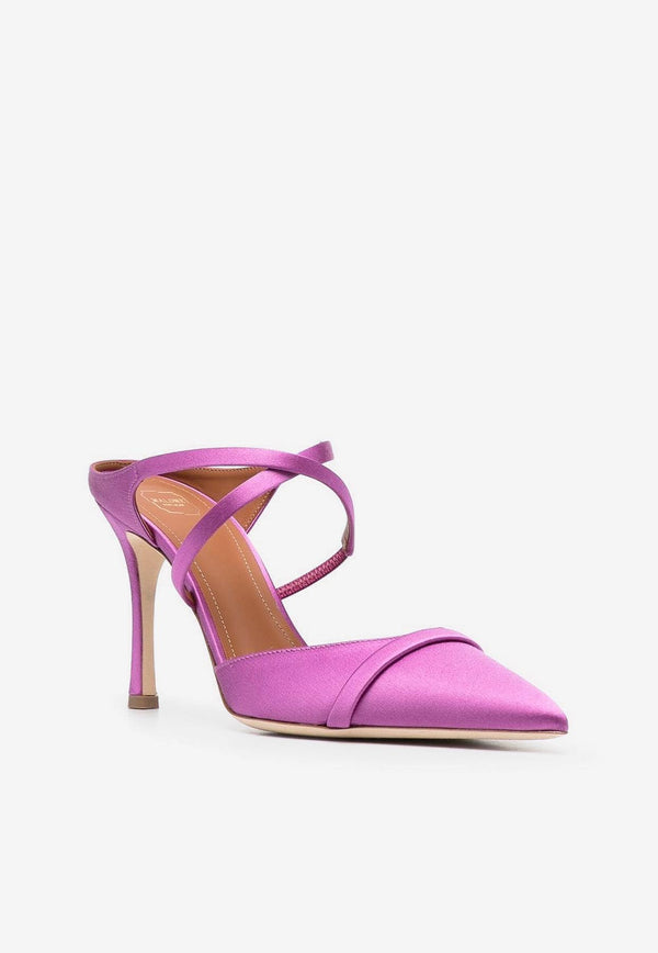 Malone Souliers Yoana 90 Pointed Satin Mules  Violet YOANA 90-1 VIOLET