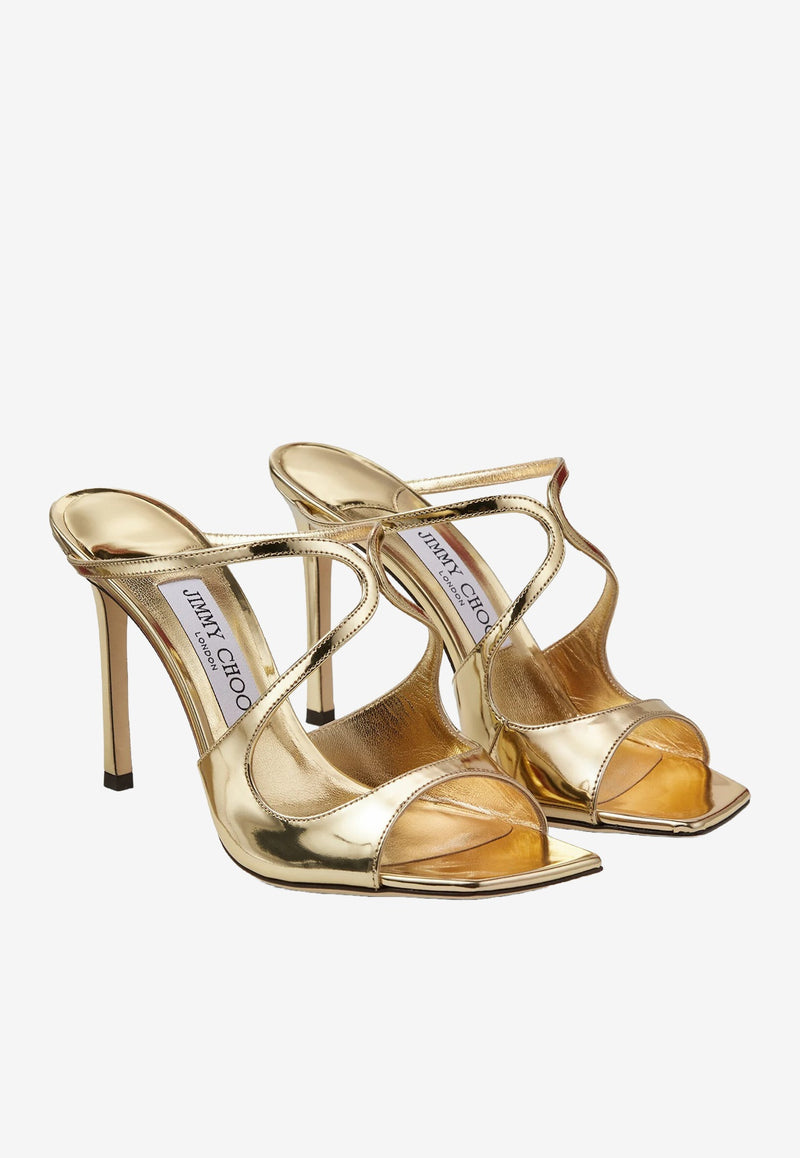 Jimmy Choo Anise 95 Metallic Leather Sandals QUI GOLD Gold