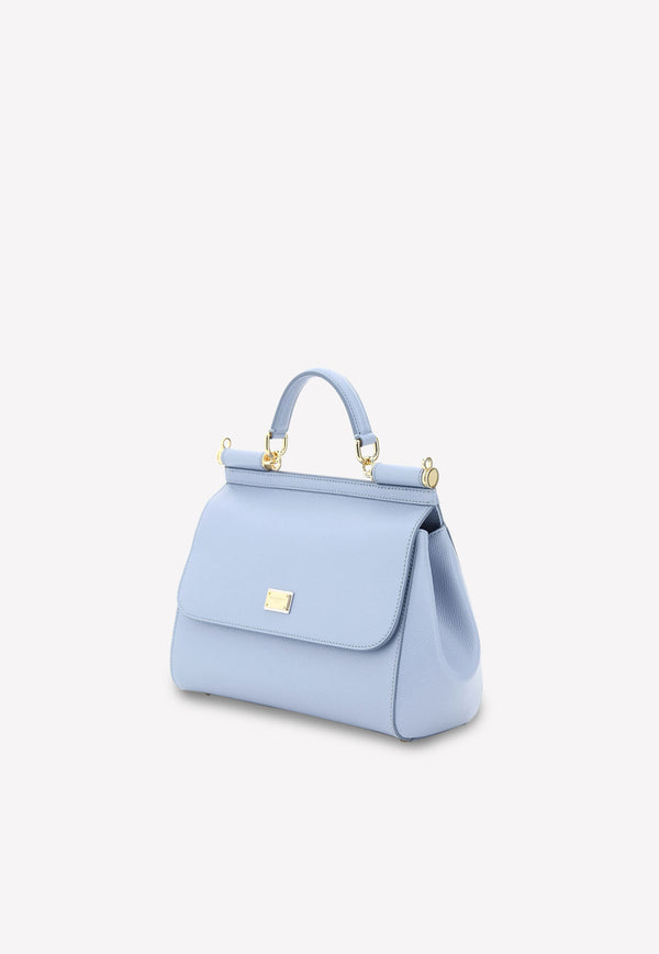 Dolce 
Gabbana Medium Sicily Top Handle Bag in Dauphine Leather Light Blue BB6002 A1001 8H422