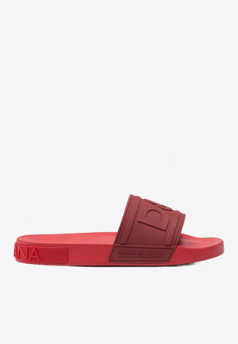 Dolce 
Gabbana Red Beachwear Sliders with Embossed Logo Strap CS1786 AX389 89902