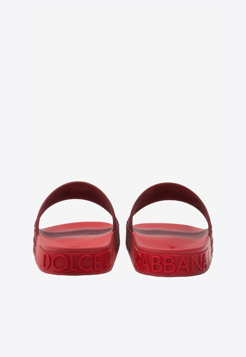 Dolce 
Gabbana Red Beachwear Sliders with Embossed Logo Strap CS1786 AX389 89902