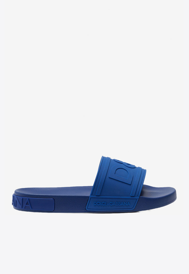 Dolce 
Gabbana Blue Beachwear Sliders with Embossed Logo Strap CS1786 AX389 89903