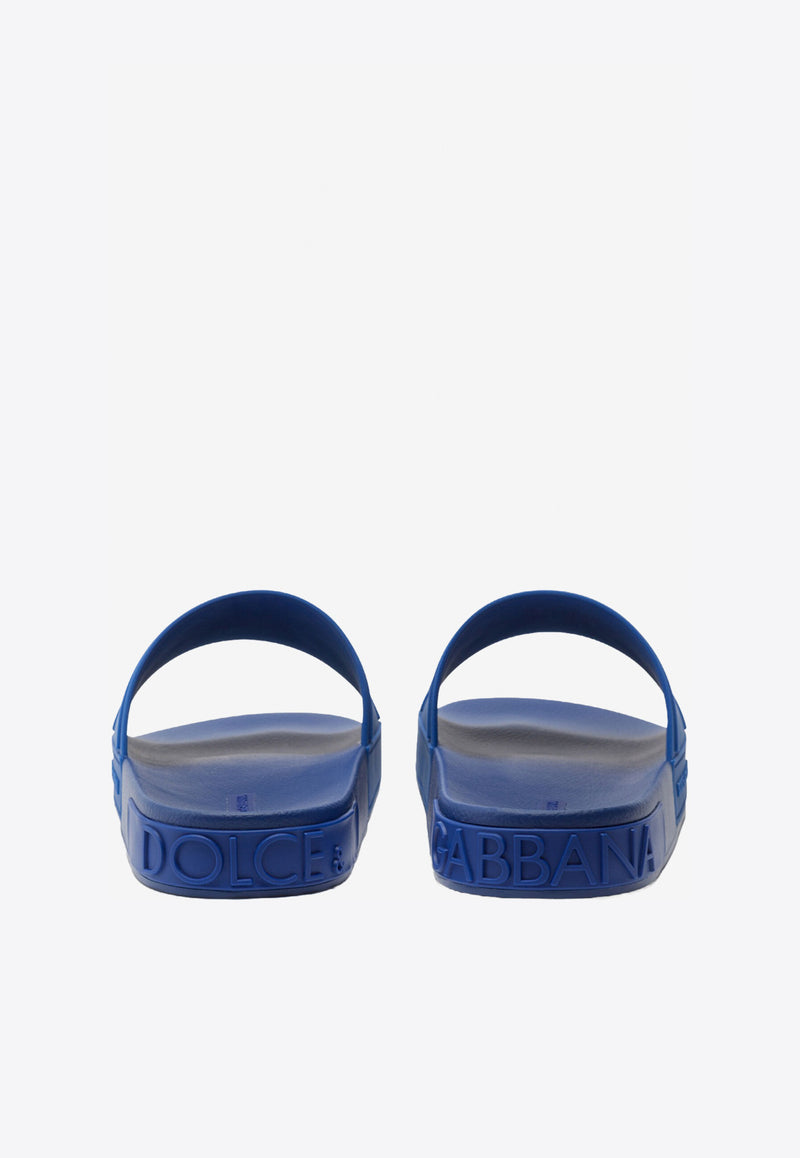 Dolce 
Gabbana Blue Beachwear Sliders with Embossed Logo Strap CS1786 AX389 89903