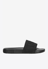 Dolce 
Gabbana Black Beachwear Sliders with Embossed Logo Strap CS1786 AX389 8B956