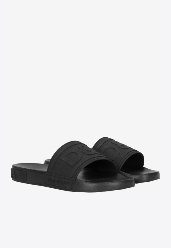 Dolce 
Gabbana Black Beachwear Sliders with Embossed Logo Strap CS1786 AX389 8B956