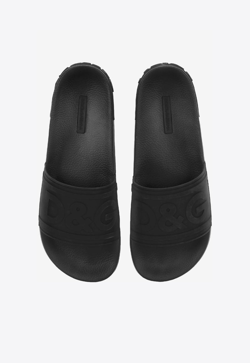 Dolce 
Gabbana Black Beachwear Sliders with Embossed Logo Strap CS1786 AX389 8B956