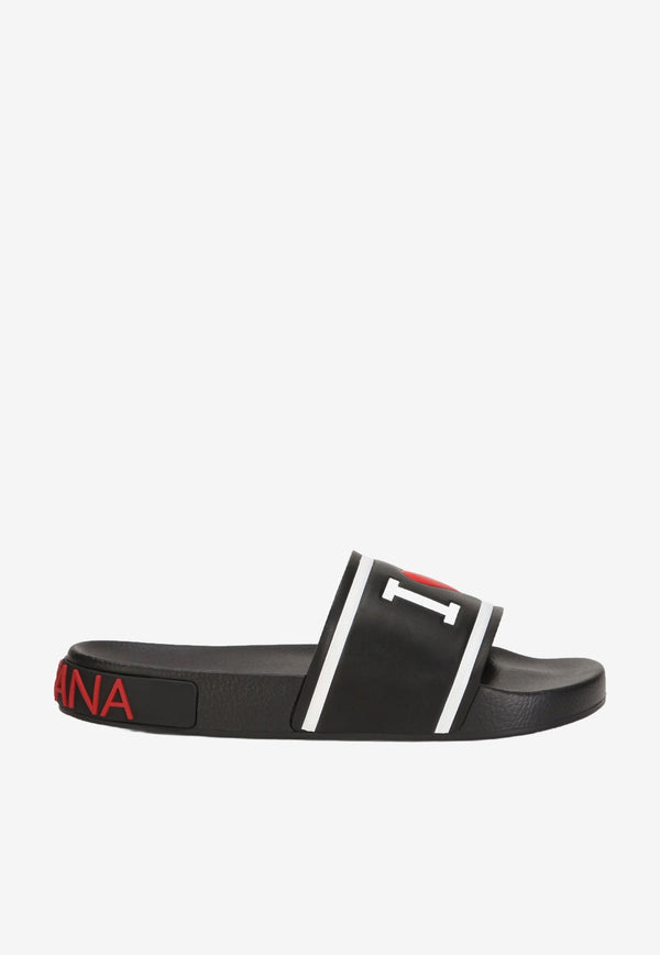 Dolce 
Gabbana Logo Rubber Slides Black CW0142 AO235 8B438