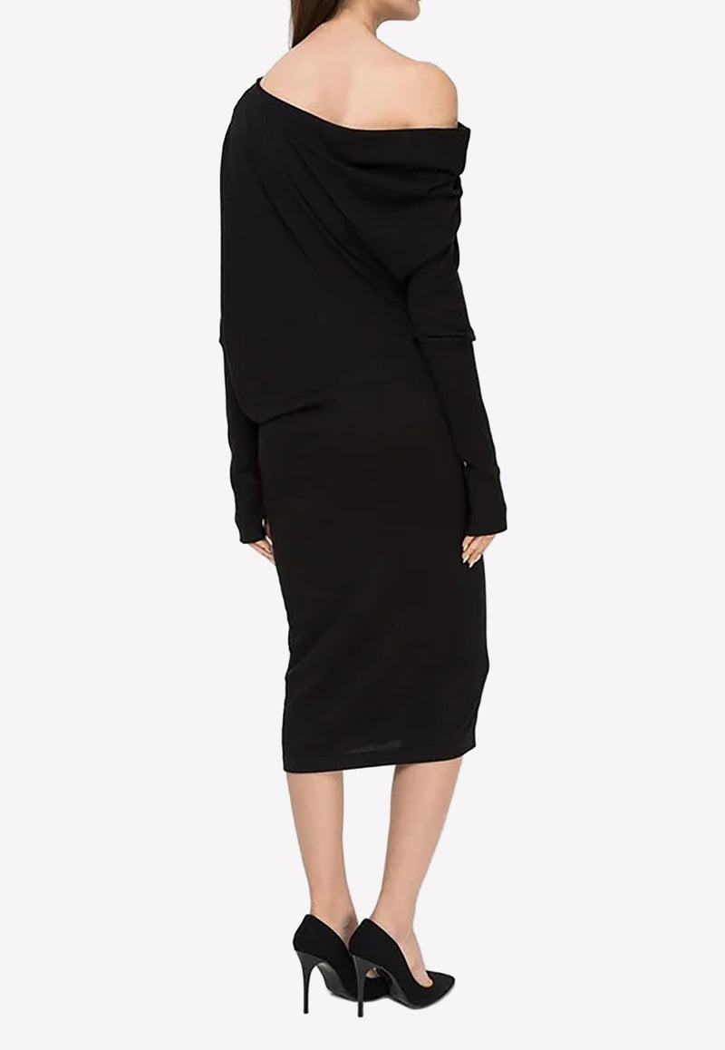 Draped Shoulder Cahmere and Silk Midi DressBlackACK145-YAX087 LB999Tom Ford