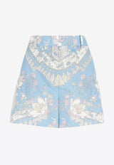 Emilio Pucci High-Waist Rugiada Print Cotton Shorts Light Blue 1RRU25 1R769 012