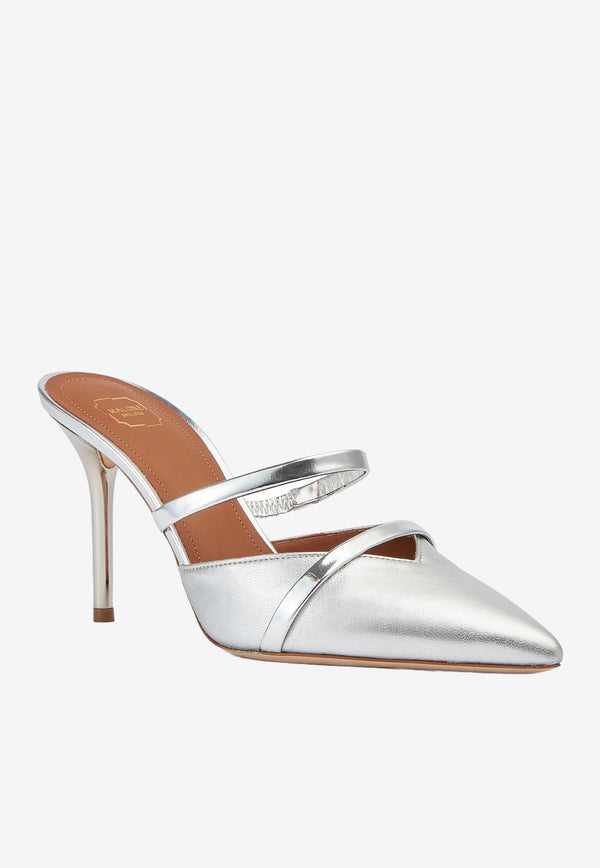 Malone Souliers Silver Frankie 85 Mules in Metallic Nappa Leather FRANKIE 85-1 SILVER/SILVER