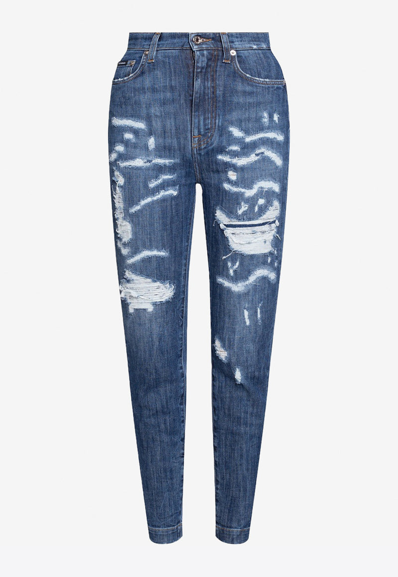 Dolce 
Gabbana Blue Slim-Fit Distressed Jeans FTBXHD G900R S9000