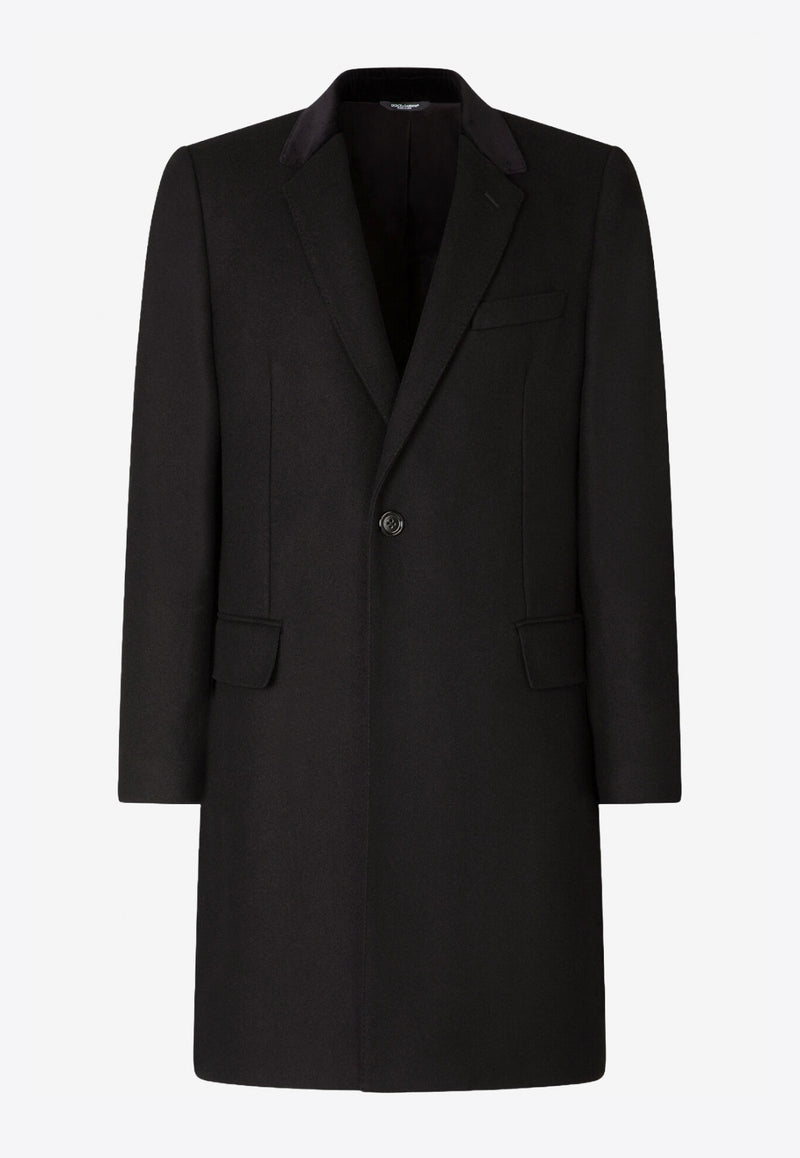 Dolce 
Gabbana Black Single-Breasted Wool and Cashmere Coat G007ST HUMJ2 N0000