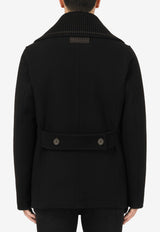 Dolce 
Gabbana Black Double-Breasted Knit Collar Peacoat G020RT HUMDQ N0000