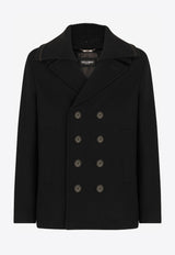 Dolce 
Gabbana Black Double-Breasted Knit Collar Peacoat G020RT HUMDQ N0000