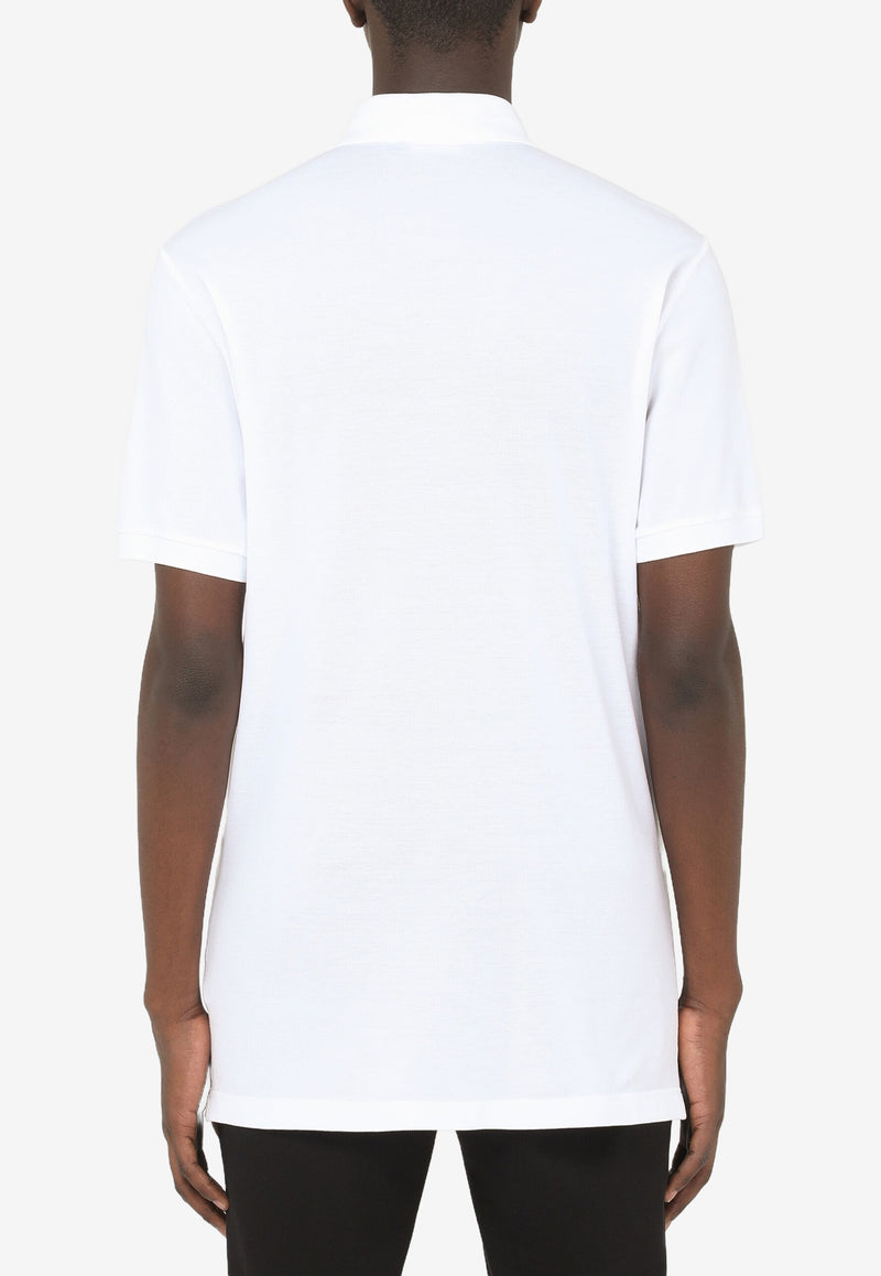 Dolce 
Gabbana White Logo Plate Polo T-shirt in Cotton Piqué G8KK1T FU7EN W0800