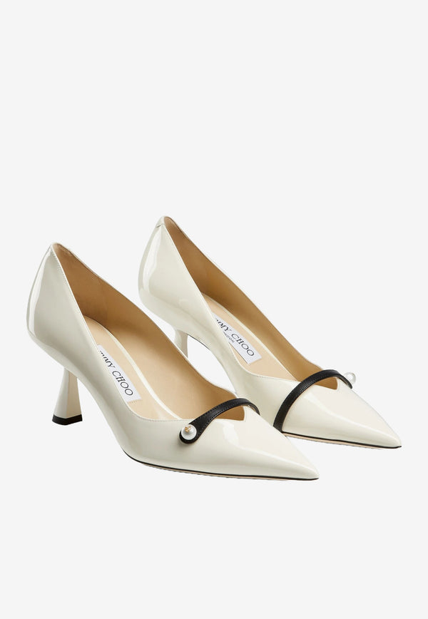 Jimmy Choo Rosalia 65 Patent Leather Pumps White ROSALIA 65 PTZ LATTE/BLACK