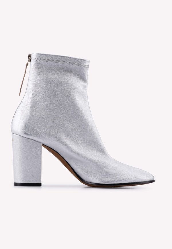 Metallic Leather Pointed Ankle Boots