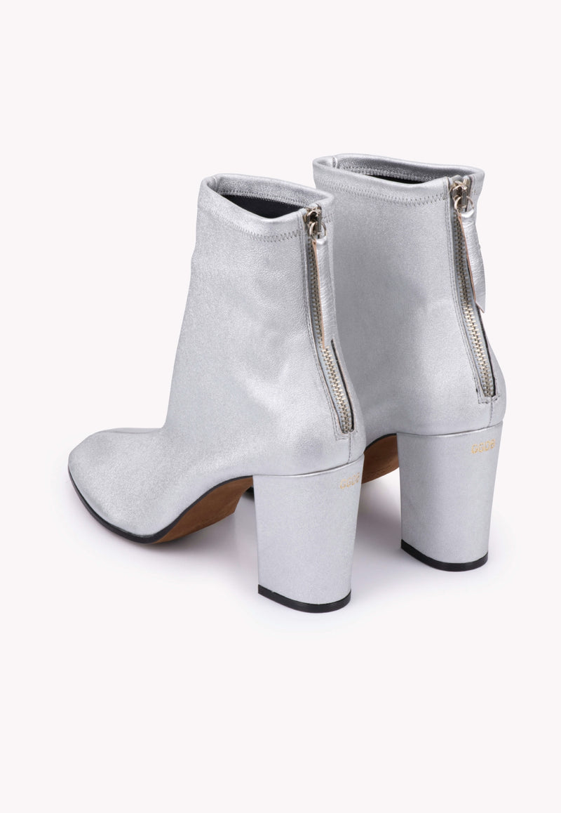 Metallic Leather Pointed Ankle Boots