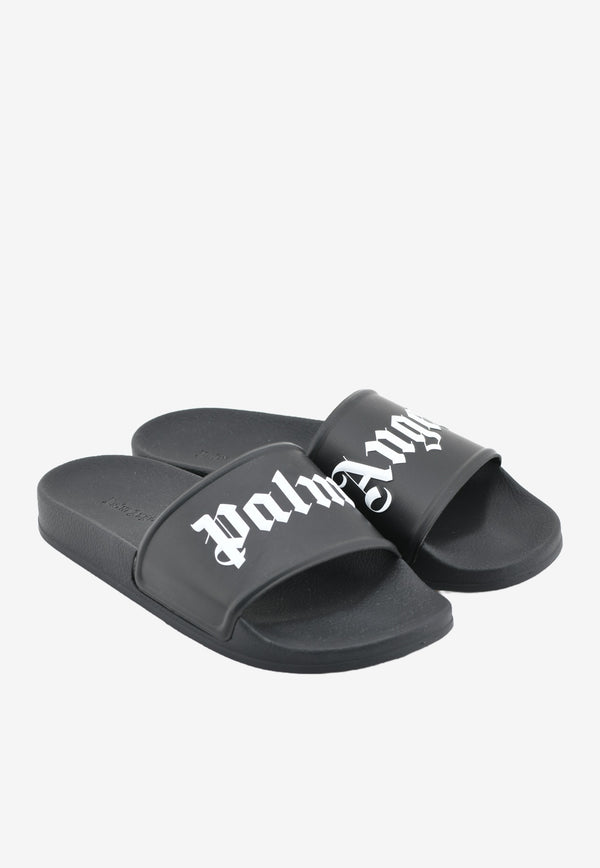 Palm Angels Logo Print Rubber Pool Slides PMIA014S202760231001BLACK