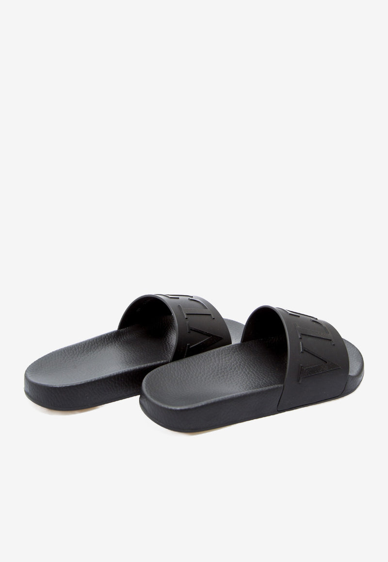 Valentino Black VLTN Embossed Logo Slides WY2S0873DPT N01