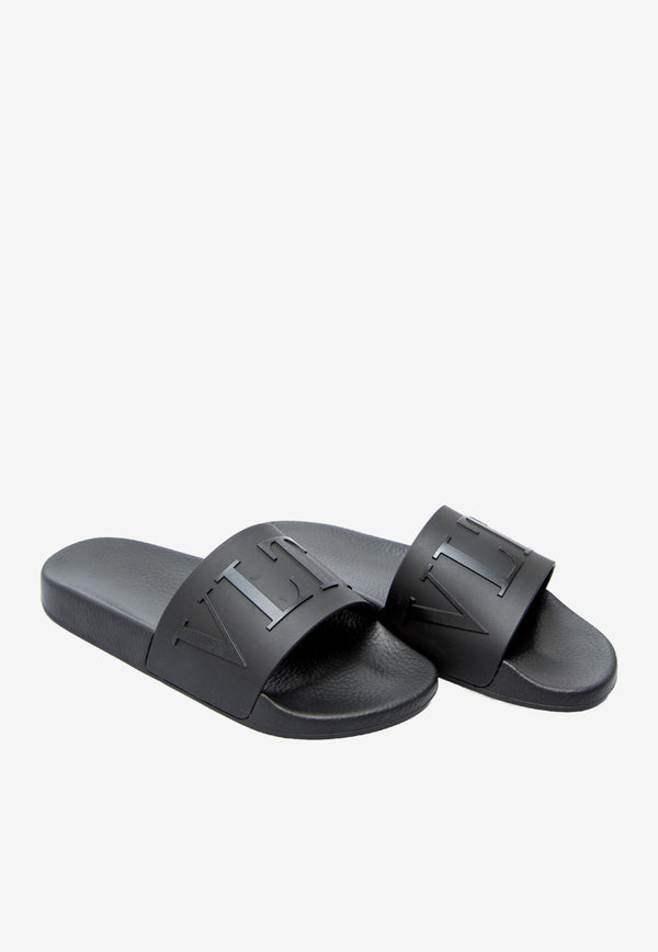 Valentino Black VLTN Embossed Logo Slides WY2S0873DPT N01