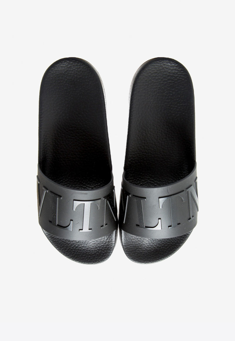 Valentino Black VLTN Embossed Logo Slides WY2S0873DPT N01