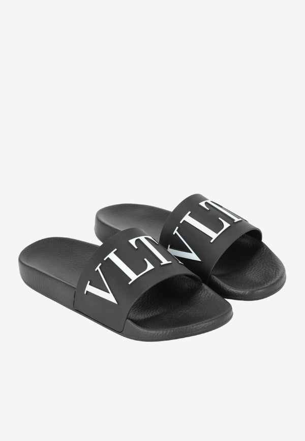 Valentino Black VLTN Embossed Slider Sandals WY2S0873SYE 0NI