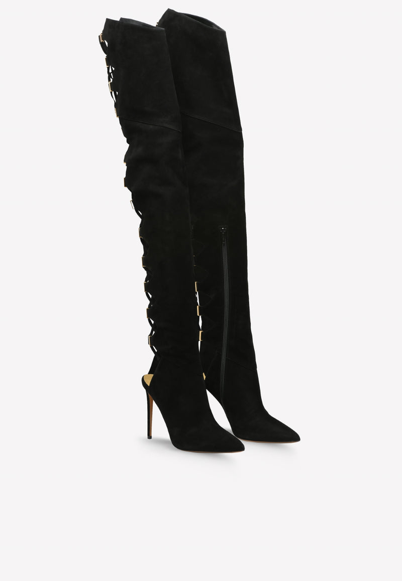 115 Lace-up Suede Leather Knee-High Boots