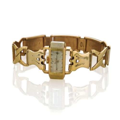 ROLEX REF. 8656 PRECISION TOP WINDER. LADY'S WRISTWATCH YELLOW GOLD. Rolex Geneve, Precision, Ref. 8656. Made in the 1940s.. Fine and very rare, horizontal rectangular, curved, 18K. yellow gold, lady's wristwatch with an 18K yellow gold. fancy link expans