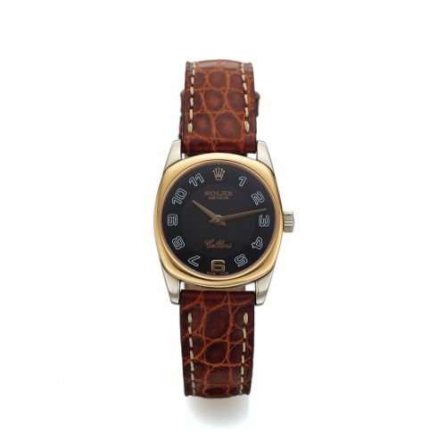 ROLEX CELLINI REF. 6229. QUARTZ PINK & WHITE GOLD. Rolex, Genève, Cellini, case No. K676578, Ref. 6229. Made. circa 2007.. Fine, tonneau-shaped, 18K pink and white gold quartz. wristwatch with an 18K white gold Rolex buckle.. Accompanied by a service box 