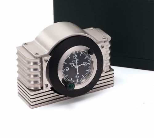 BREGUET LIMITED EDITION 8-DAY CLOCK WITH CHRONOGRAPH STEEL. Breguet, No. 3604J. Ref. 6180RB/92. Made in a limited edition of 300 pieces from 1998 to 1999.. Very fine and unusual, substantial, polished stainless steel, aluminum and black anodized, 8 day go