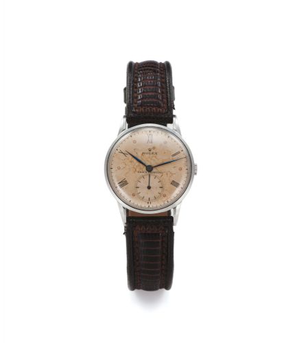 ROLEX REF. 3882 SHOCK RESISTING STEEL. Rolex, "Shock Resisting", case No. 546417 made in 1947.. Fine and rare, steel wristwatch with steel Rolex buckle.