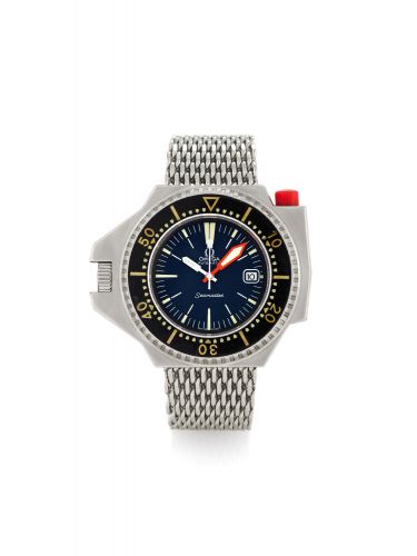 OMEGA SEAMASTER PLOPROF PROTOTYPE NO. 4 101.Omega, Seamaster, Automatic, Ref. ST 166.0077. Made in the 1970's..Fine, extremely rare, large, asymmetric, center seconds, self-winding, water resistant.stainless steel professional diver's wristwatch with date