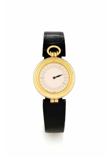 AUDEMARS PIGUET PHILOSOPHE.Audemars Piguet, Genève, Philosophe, case No. B81218, Swiss.Patent No. 617816. Made in the 1990's..Fine and unusual, 18K yellow and white gold wristwatch with single.hand and rendez-vous indication and an 18K yellow gold Audemar