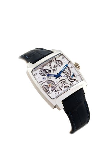 TAG HEUER MONACO V4 - THE FIRST BELT-DRIVEN.MOVEMENT - PLATINUM LIMITED EDITION TAG.Heuer, Swiss, `Monaco V4`, No. 103/150, Ref. WAW2170.FC6261. Made in a limited.edition of 150 pieces for the 150th Anniversary of Tag Heuer, circa 2009..Extremely fine, av