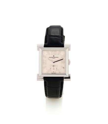 VACHERON CONSTANTIN REF. 91030.CARREE HISTORIQUE WHITE GOLD.Vacheron Constantin, Genève, No. 62/600, movement No..884439, case No. 726038, Ref. 91030. Made in a limited.edition of 600 pieces in 2000..Very fine, rare, square, water-resistant, 18K white gol