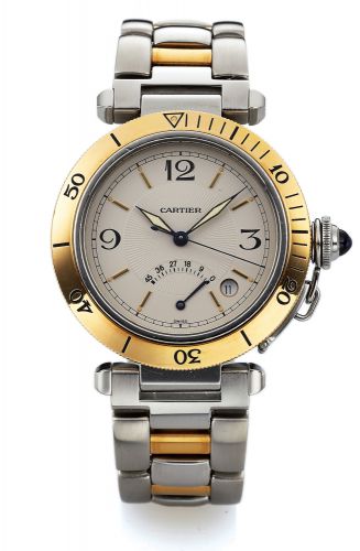 CARTIER REF. 1033 PASHA STEEL & GOLD.Cartier, Pasha Power Reserve, No. CC412874, Ref. 1033. Made in the 1990s..Fine, center seconds, self-winding, water resistant to 330 ft/100 m, stainless steel.and 18K yellow gold wristwatch with 45 hour power reserve i