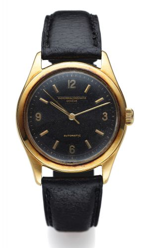 VACHERON & CONSTANTIN AUTOMATIC.YELLOW GOLD HONEYCOMB DIAL.Vacheron & Constantin, Genève, Automatic, No. 505593, case No. 334345.Ref. 4870. Made in 1954..Very fine and rare, center seconds, self-winding, water-resistant, 18K yellow gold.wristwatch.