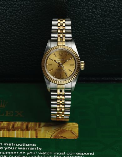 ROLEX REF. 67193 LADY'S STEEL GOLD.Rolex, Oyster Perpetual, Superlative Chronometer, Officially.Certified, case No. U233687, Ref. 67193. Made in 1997..Fine, center seconds, self-winding, water-resistant, stainless.steel and 18K yellow gold lady's wristwat